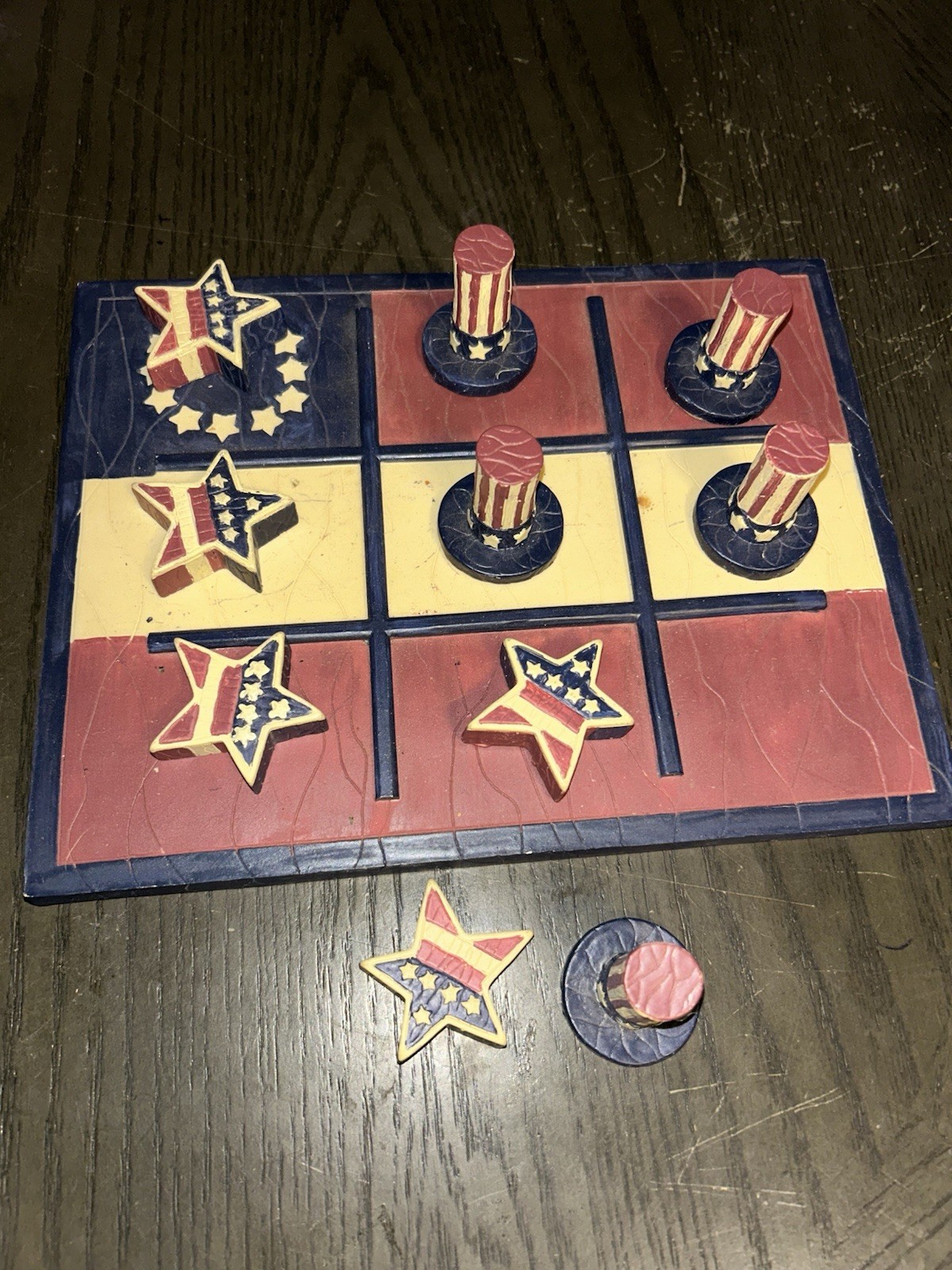 Terry’s Tic Tac Toe Game•Patriotic Stars Top Hats•4th July Decor•EUC•USA Themed