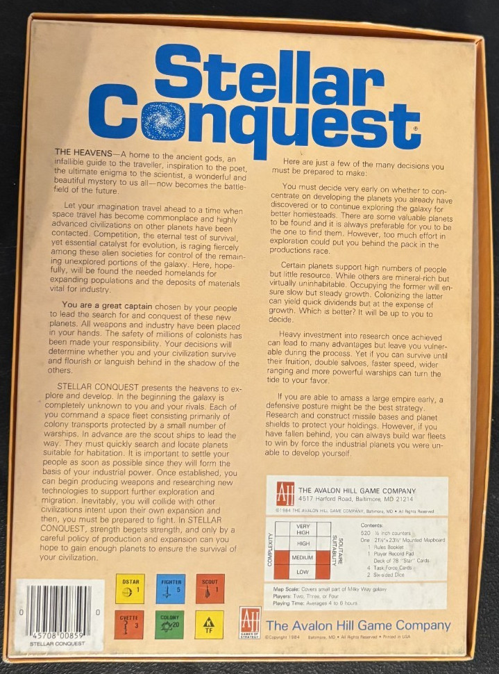 1984 STELLAR CONQUEST The Avalon Hill Board Game Rare Vintage unpunched