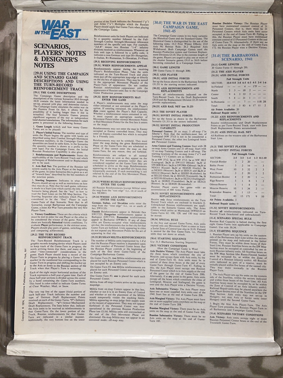 SPI. 1974. War In The East. Punched. Vintage Collectible. Rare.