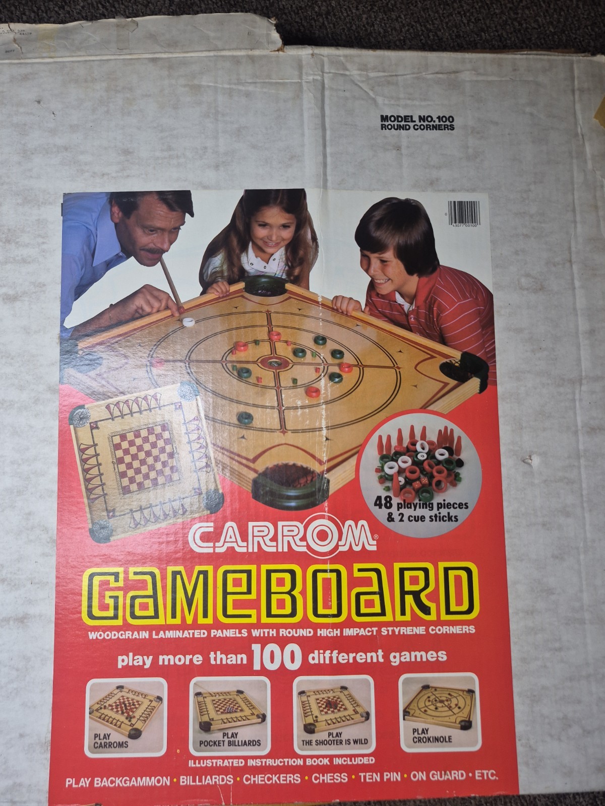 Vintage Carrom Wooden Game Board Table Model 100 Complete In Original Box