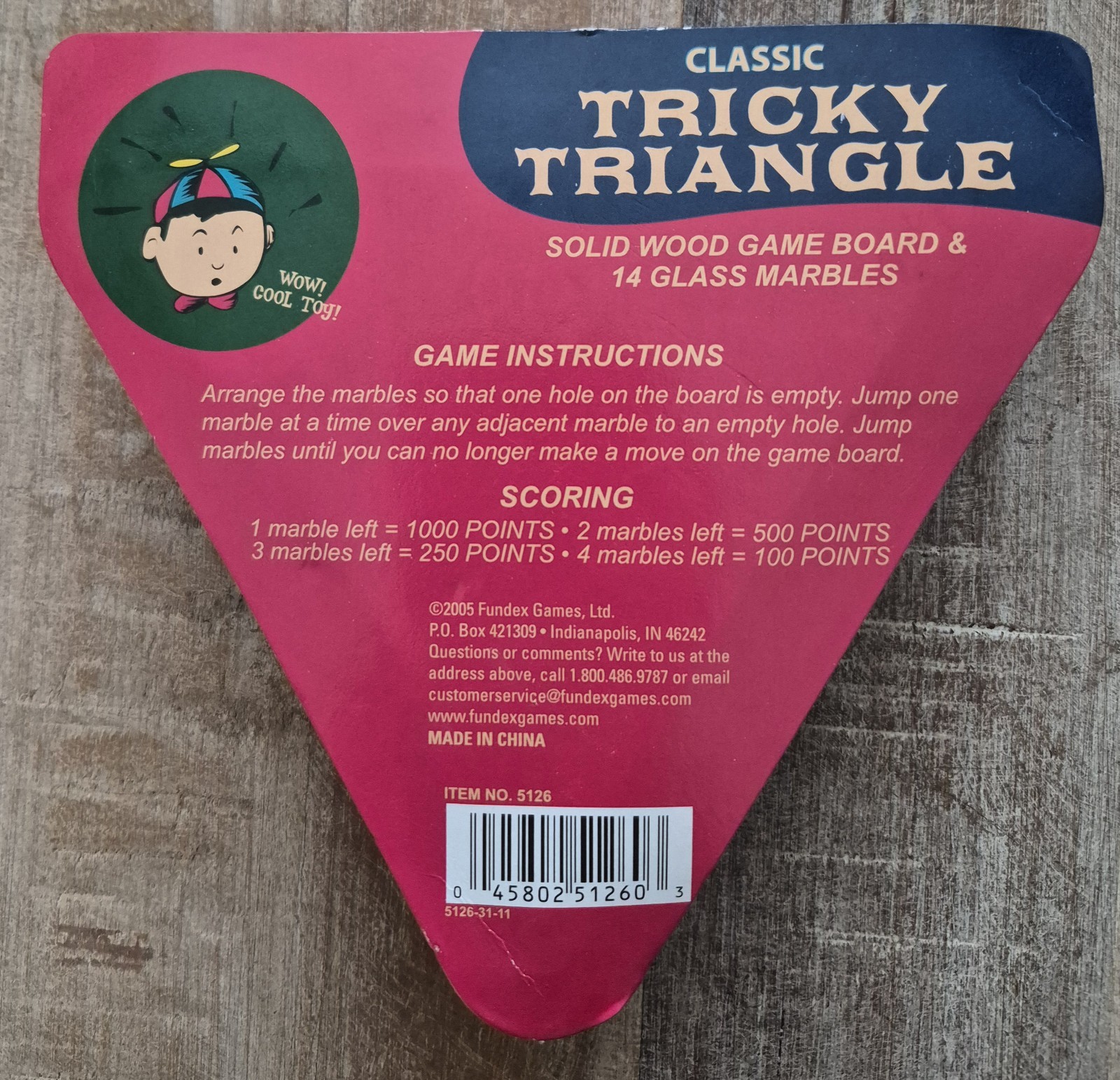 Vintage Triangle Solid Wood Game Board & 14 Glass Marbles Sealed
