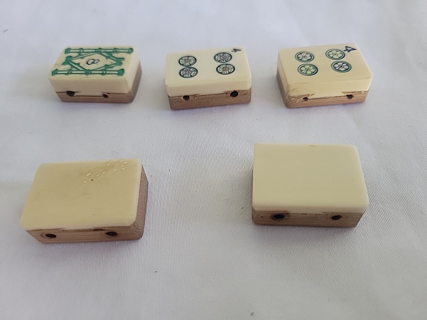 Vintage Mahjong Replacement Tiles Lot of 5 – Bone & Bamboo Dovetail 30mm x 21mm