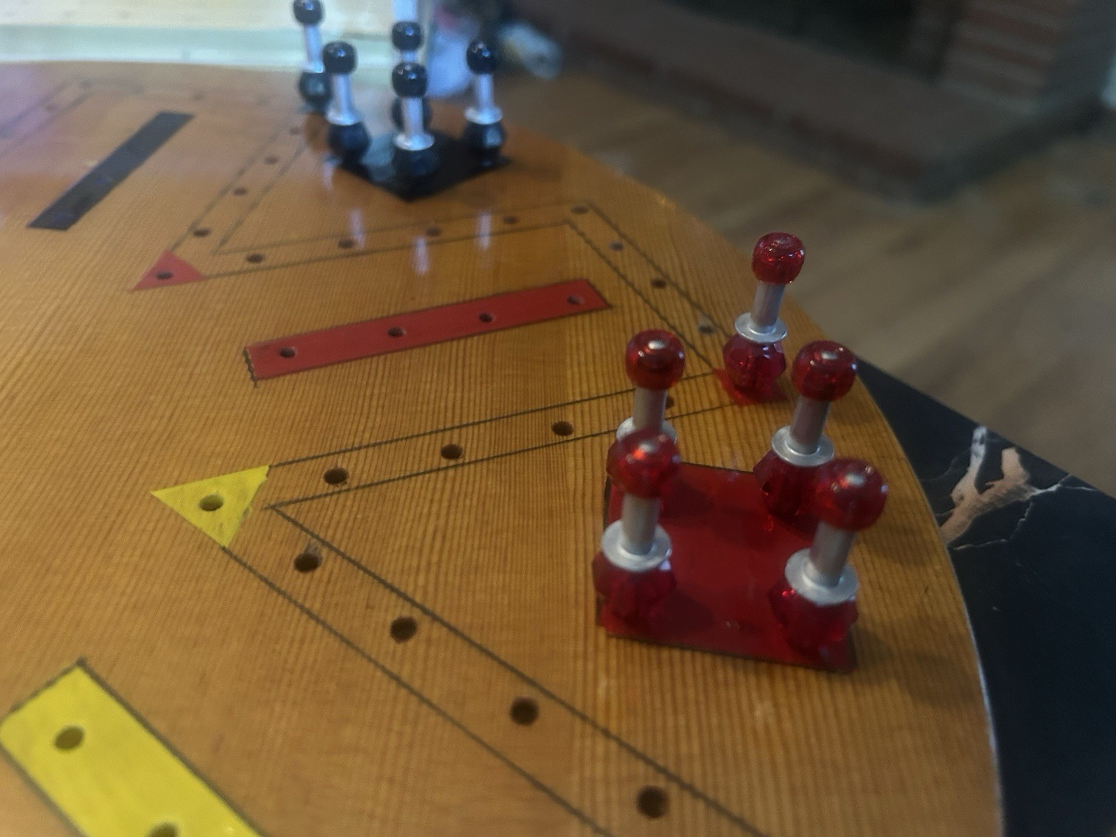 Beautiful Vintage Handmade Wooden Aggravation Fast Track Game Board & Pegs