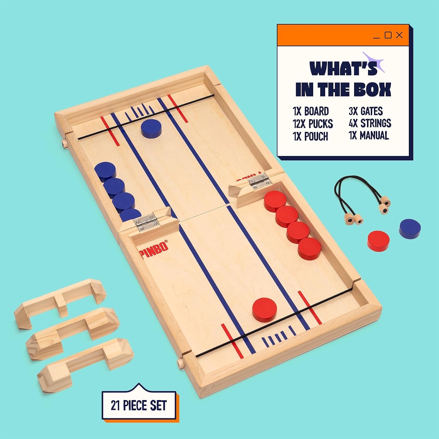 Pin Sling Puck Game Fast Sling Puck 18” x 9” Table Wood Board Game Foldable