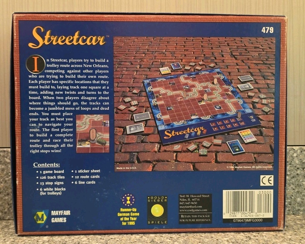 Streetcar Board Game New Orleans Trolly 479 1995 Mayfair Games Complete