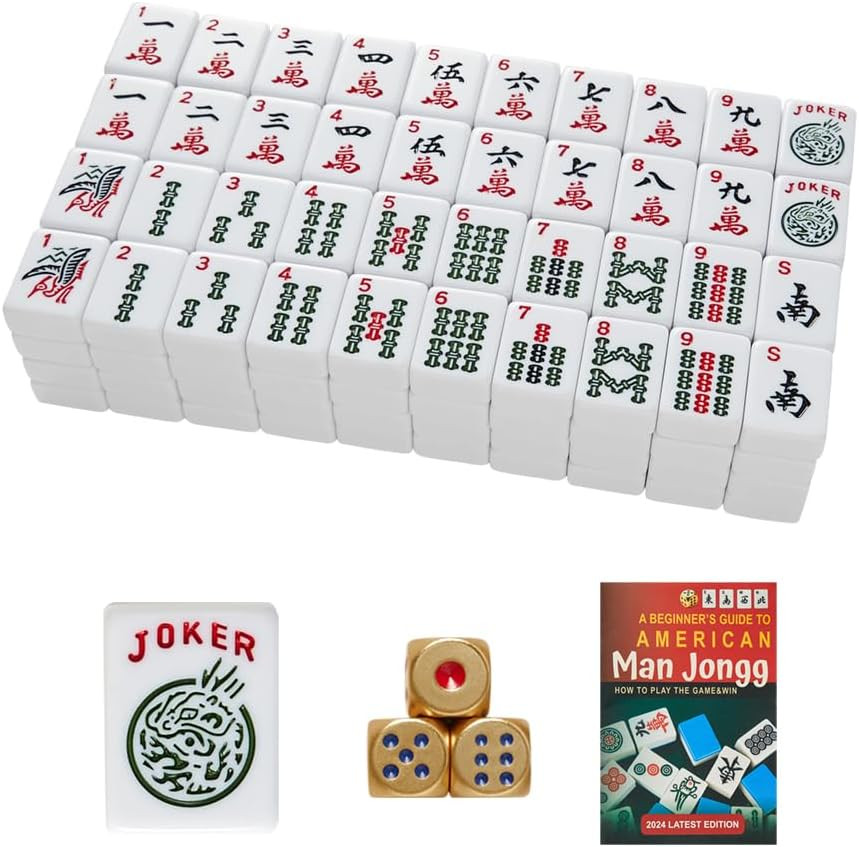 American Mahjong Tiles,166 Quality Ivory Tiles with 3 Golden Dices & Rules Instr