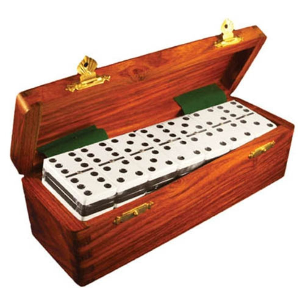 Domino Double Six 6 Black-White Two Tone Jumbo Pro Size Spinners – Wood Box