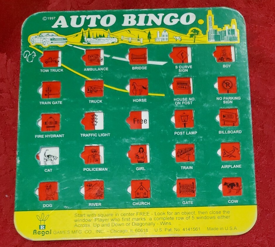 2x Auto Bingo Game Cards 1 Green 1 Pink Vintage by Regal USA Travel Road Trip