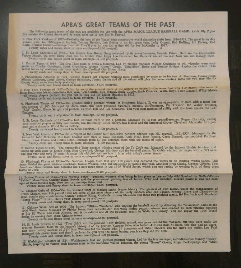 Vintage APBA World Series Baseball Game Complete 12 Teams + 1941 Flyer Ephemera
