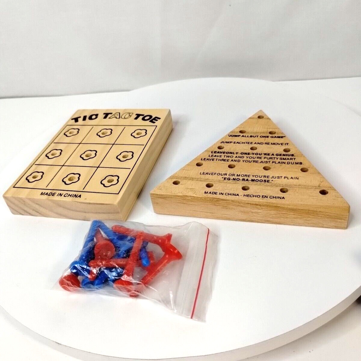 2 Piece Wooden Games By Totes Tic-Tac-Toe & Solitaire Mini Travel Peg Boards