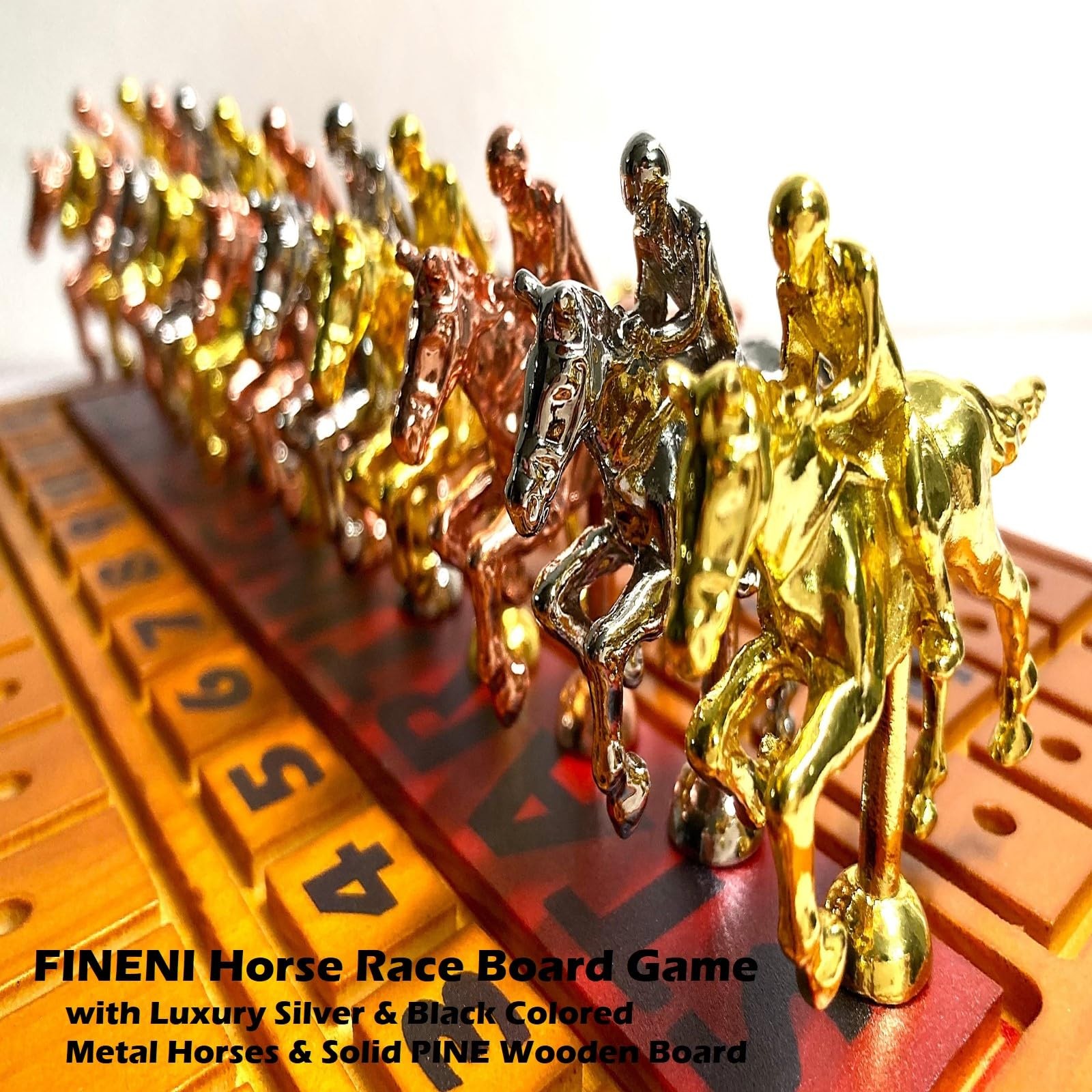 Horse Racing Game for Adults – 11 Luxurious Metal Horses (Silver, Black, Rose…