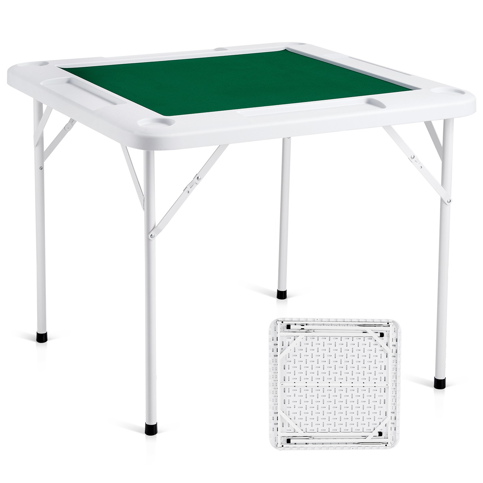 UimosoMahjong Table 4 Player Folding Card Table & Table Mat Cup Holder Chip Tray