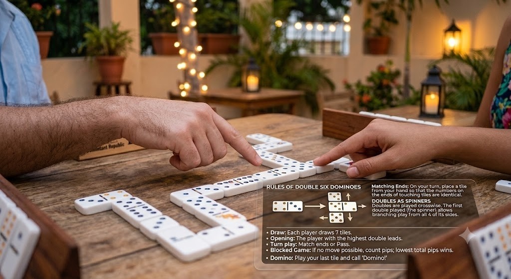 Double Six Dominoes Set Wooden Box Brass Spinners 28 Pcs Gift