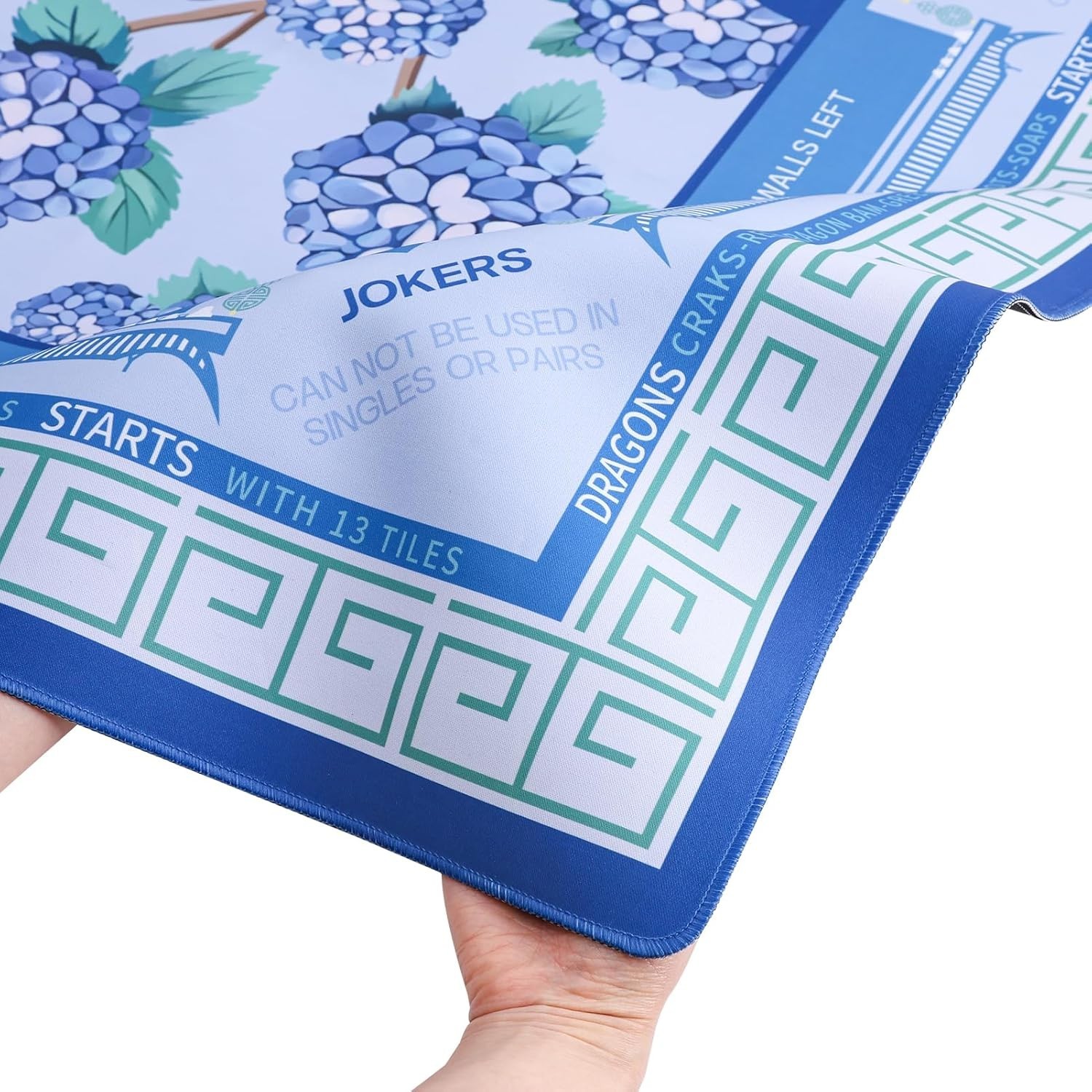 Blue American Learning Mahjong Mat (33”X33”) with Black Carrying Bag, Anti-Slip,