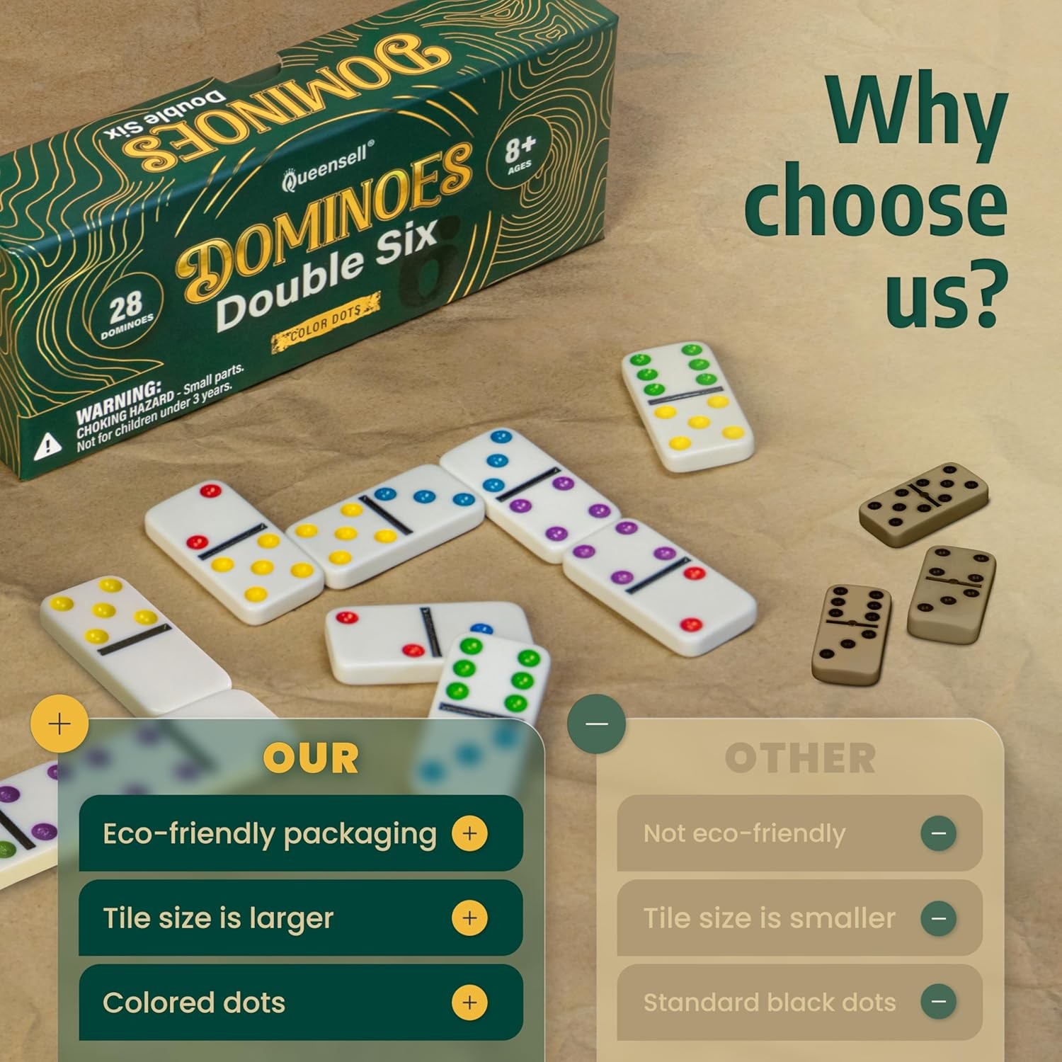 Double Six Colored Dot Dominoes Set for Adults and Kids Family Game Night