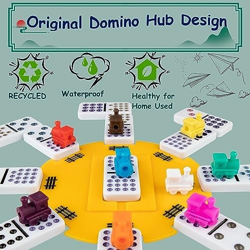 Dominoes Set Double 15 Colored Dot Mexican Train Game 136 Tiles Aluminum Case