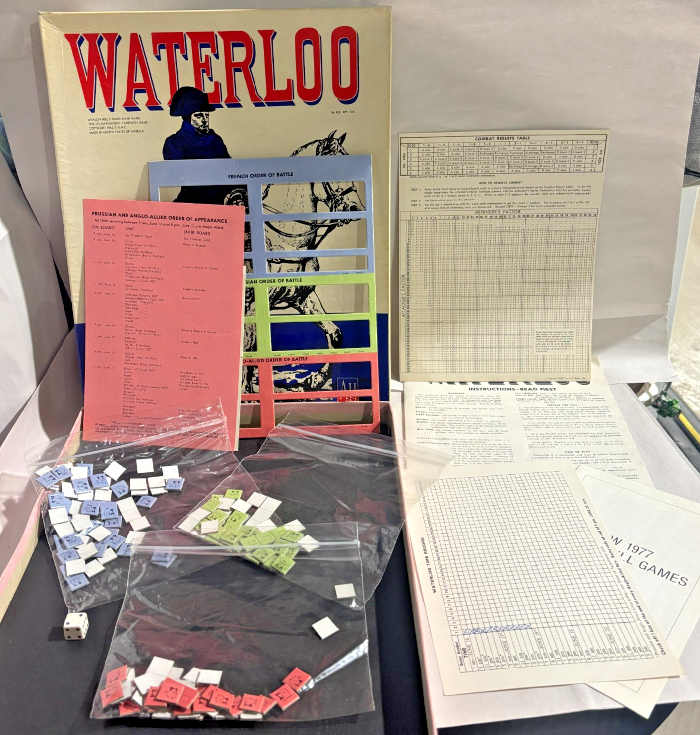 Vintage 1962 Avalon Hill Waterloo Napoleonic War Board Game Complete