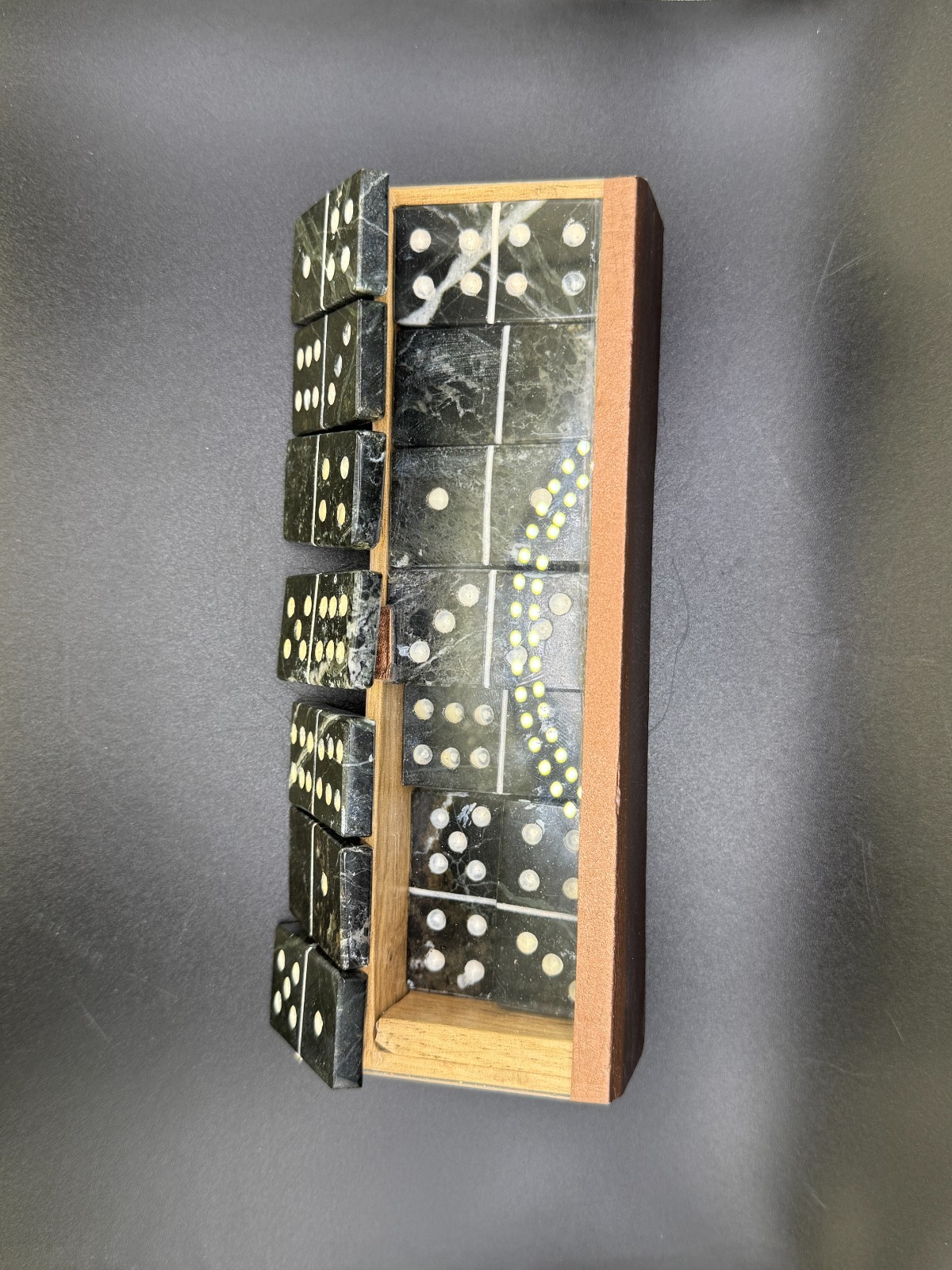 29pc Domino Set Polished Black & White Marble + Case Pakistan Never Used NEW
