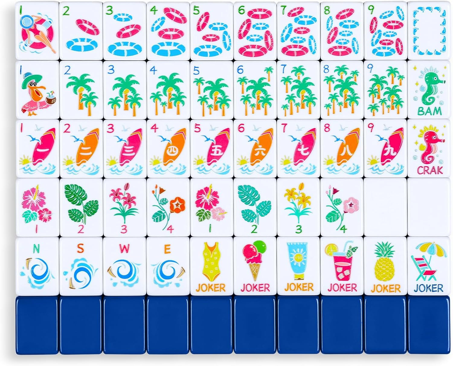 Summer American Mahjong Set: 160 Dark Blue Tiles, 4 Racks, Mahjong Bag and Acces