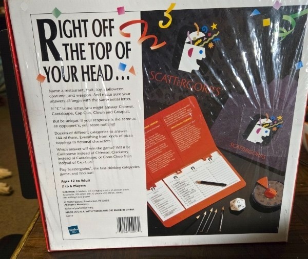 VINTAGE 1999 THE GAME OF SCATTERGORIES HASBRO – PARTY FAMILY GET TOGETHER GAMES