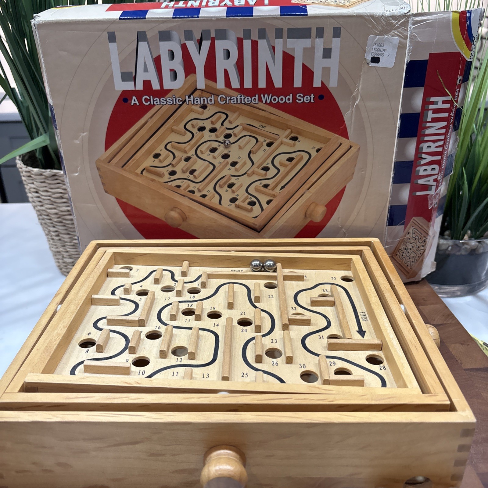 Labyrinth Wooden Maze Tilting Puzzle w/ 2 Marbles Hand Crafted Classic