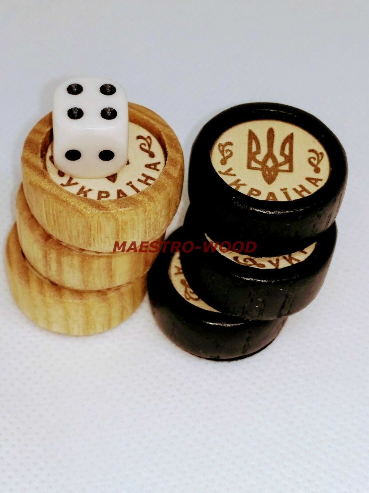 UKRAINIAN TRIDENT 30pcs Backgammon Board Game Wood Checkers GLORY TO UKRAINE!