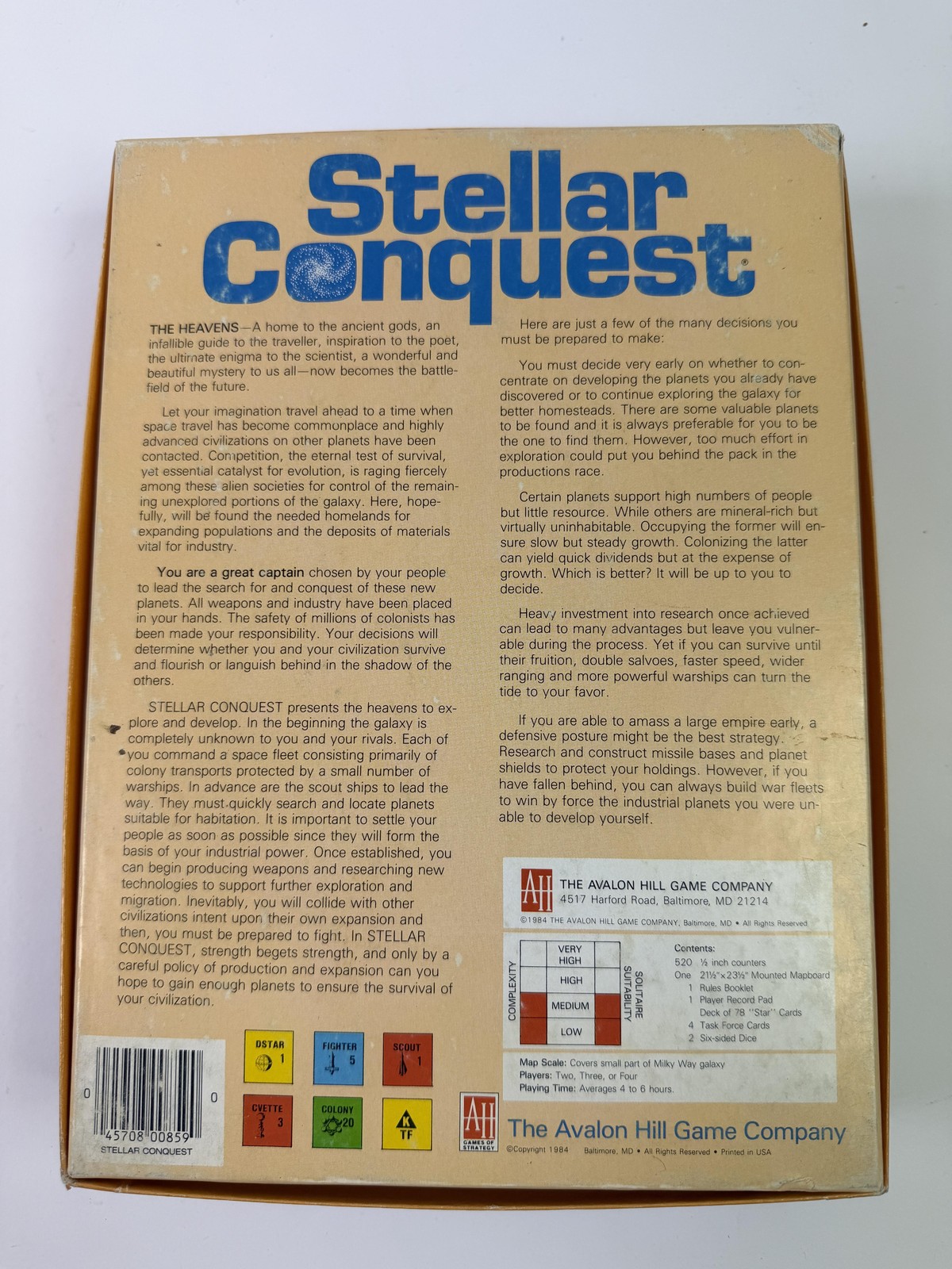 Vintage 1984 Avalon Hill Stellar Conquest Board Game Space Strategy USA Bookcase