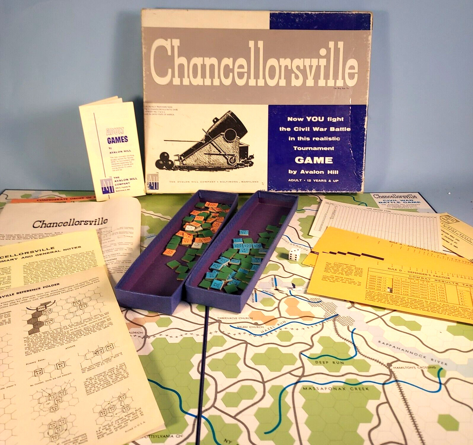 CHANCELLORSVILLE Civil War Battle Game Avalon Hill 1961 Excellent