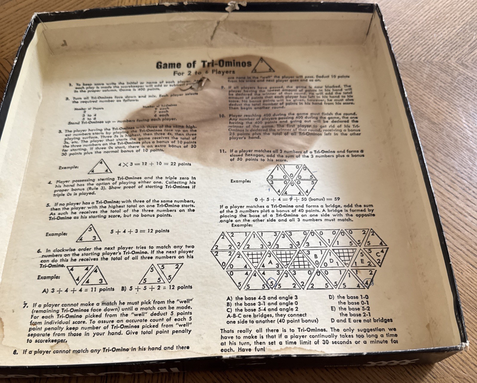 Vintage 1968 Pressman Tri-Ominos #4420 Triangle Domino Game Travel Size