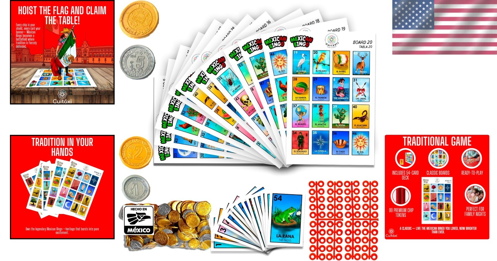 Vibrant Cuitáxi Mexican Bingo Game – 20 Players, Made in Mexico for Endless Fun