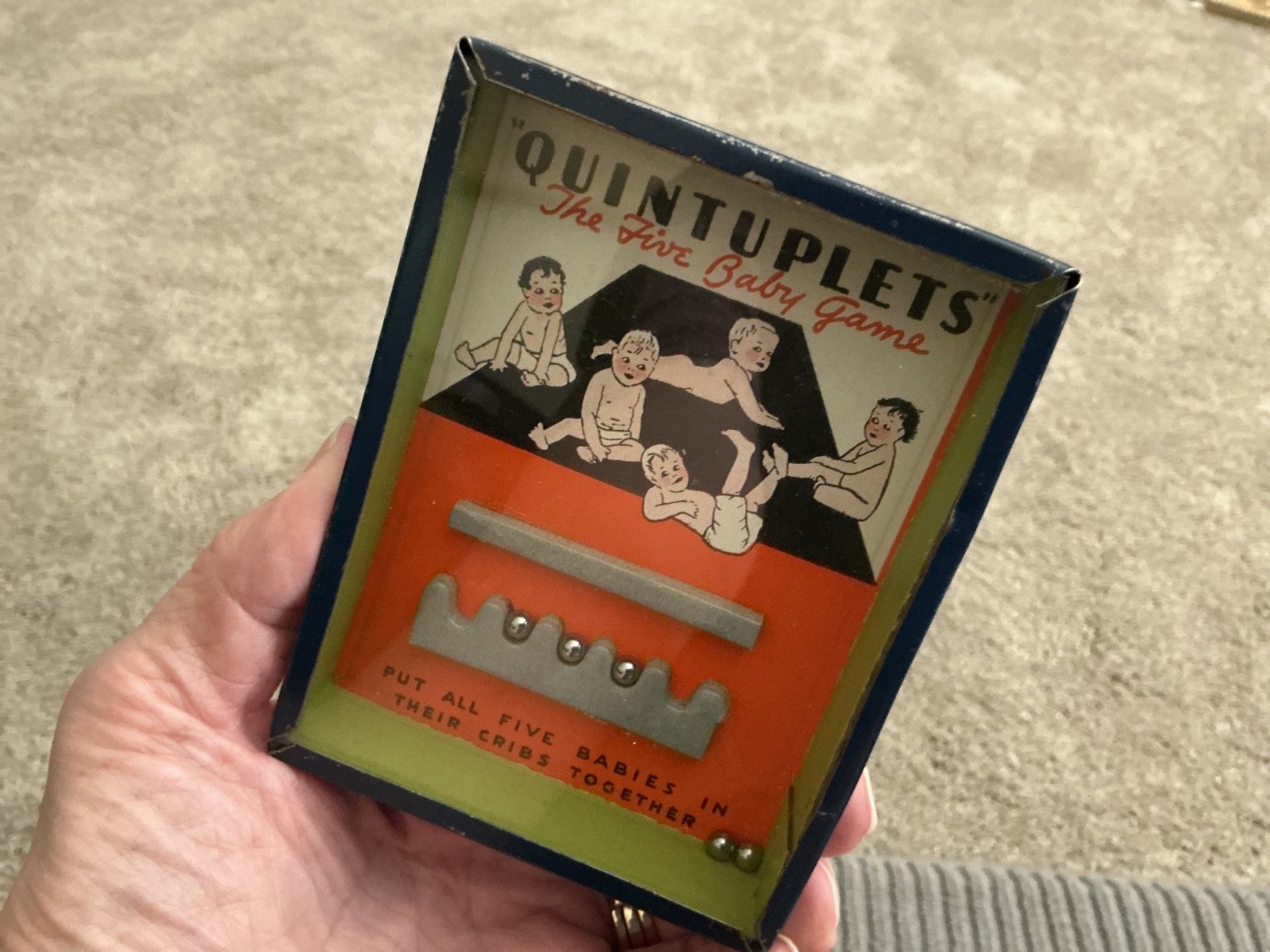 Vintage handheld dexterity game-Quintuplets-The Five Babies Game