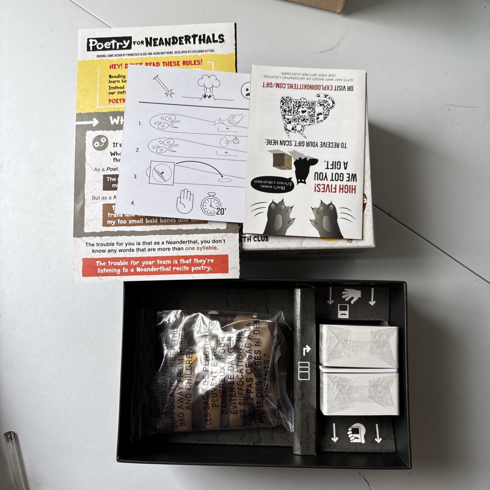 Poetry For Neanderthals Board Game Exploding Kittens Party Game Open Box