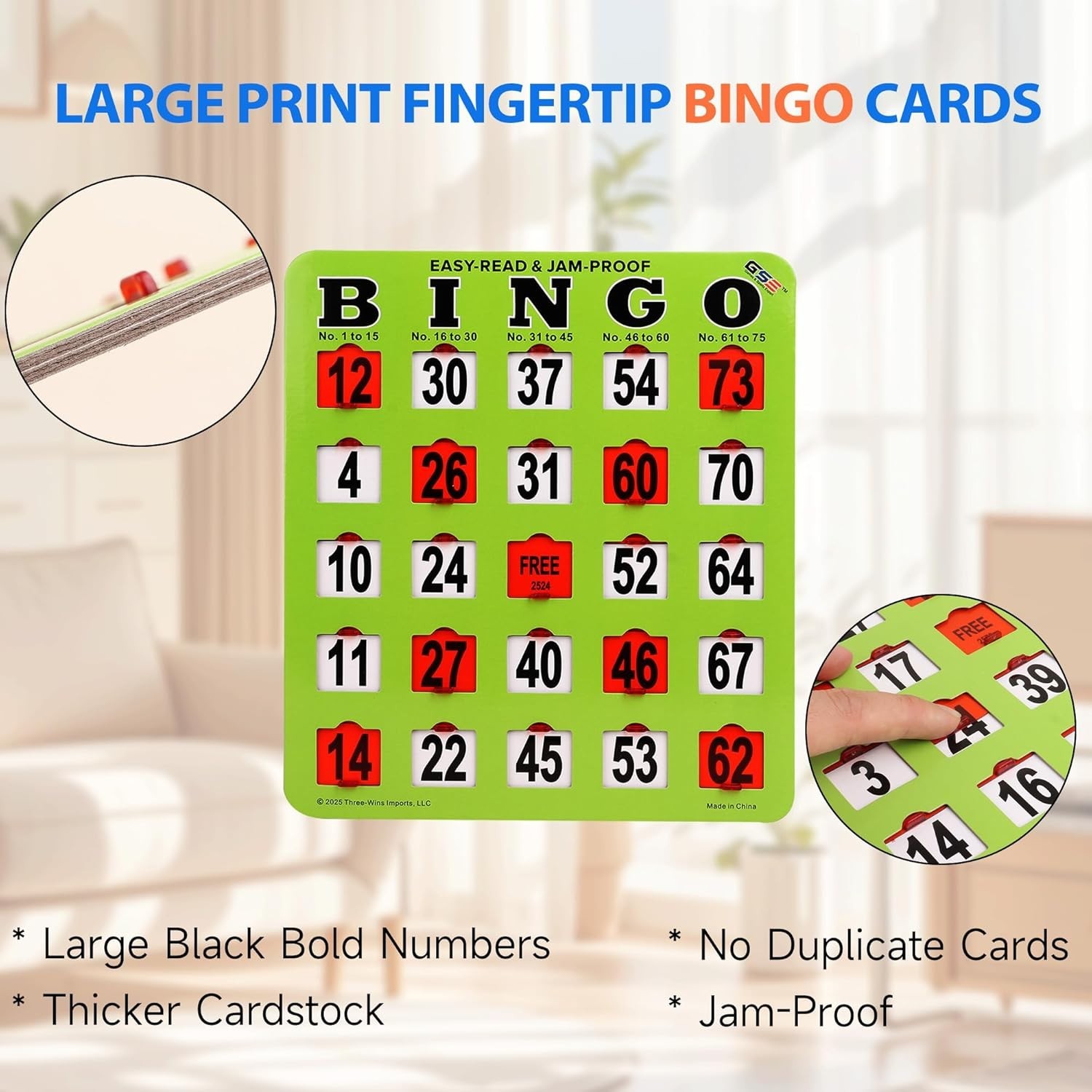 GSE 10-Pack Jumbo Reusable Shutter Slide Bingo Cards w/Large Easy-Read Numbers