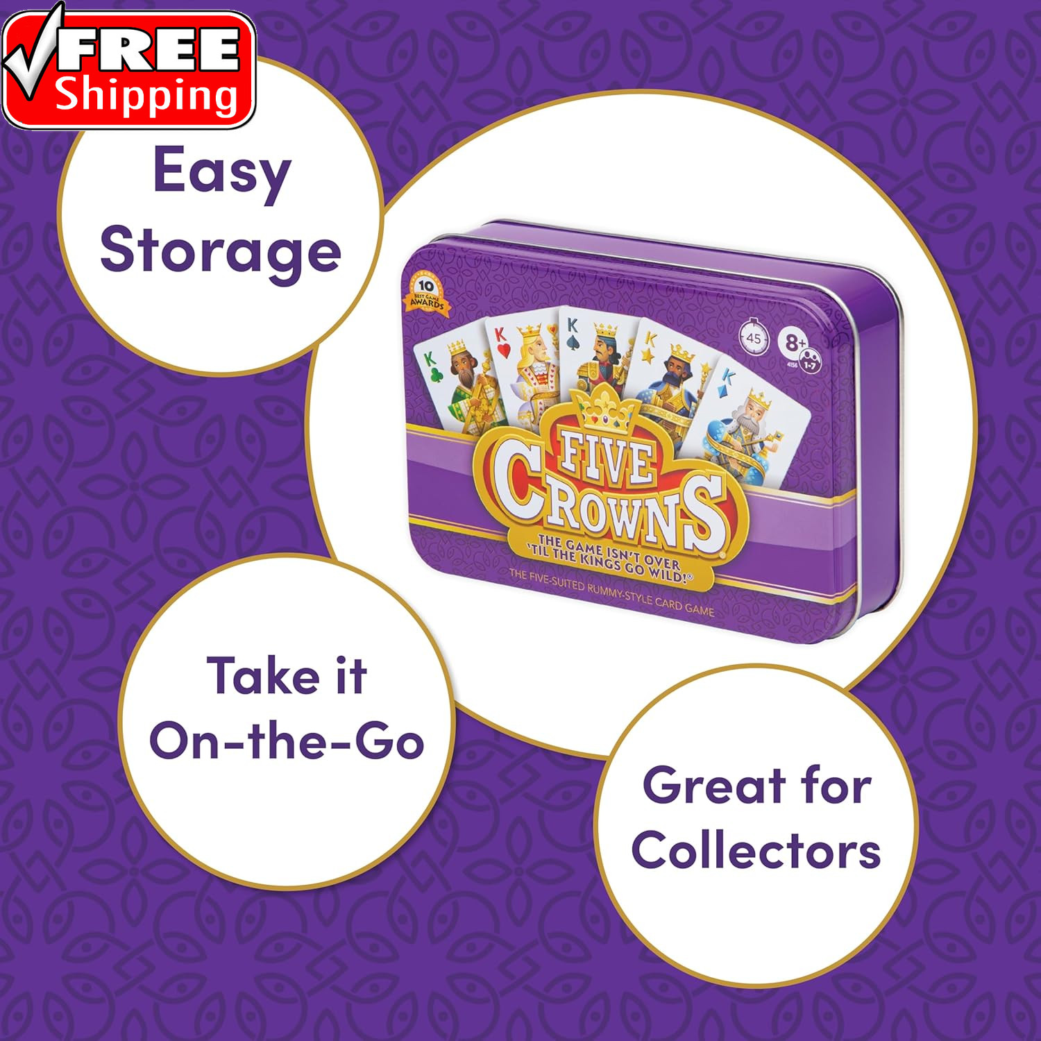 Five Crowns Collectible Tin – Card Game for Kids and Adults, Family Game Night,