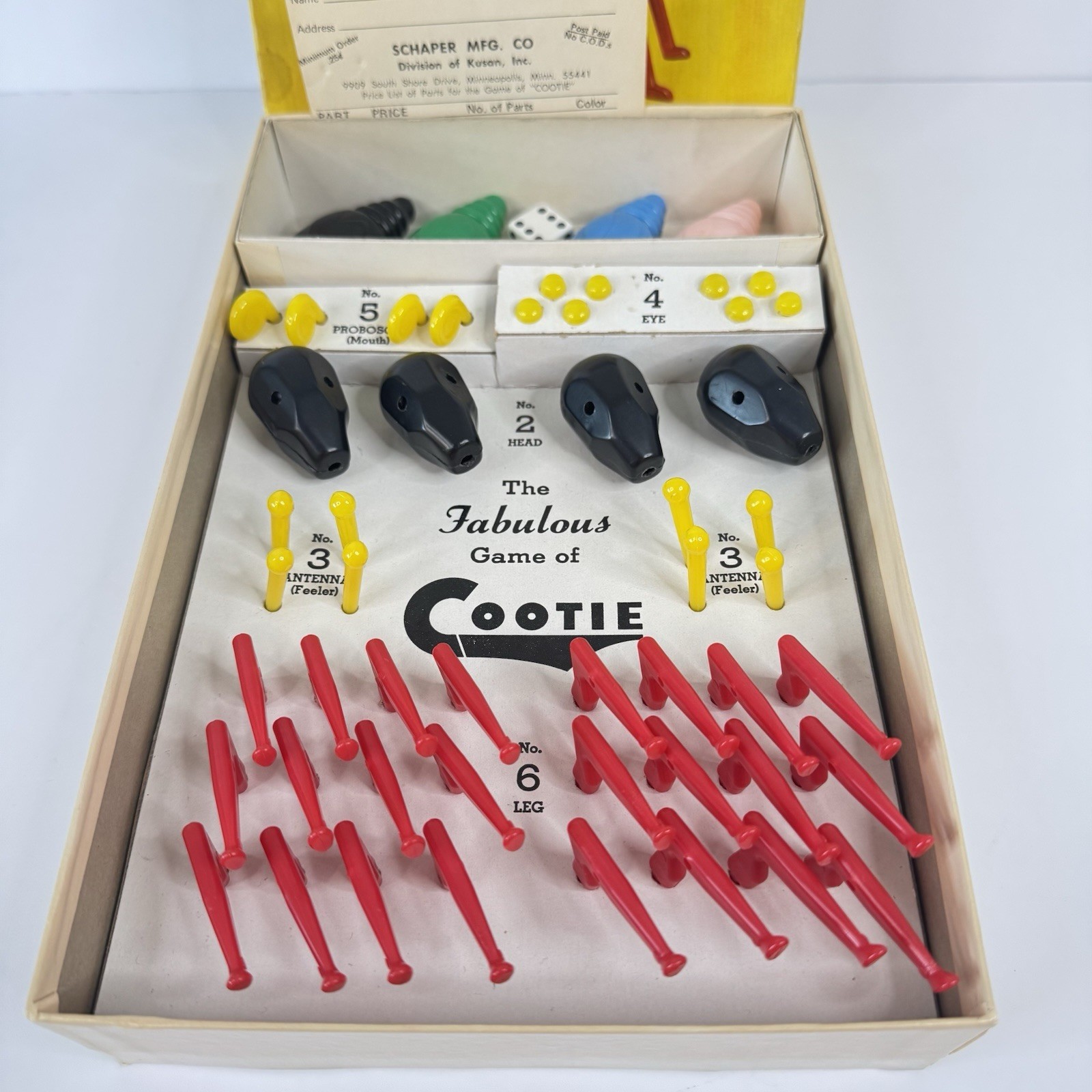 Vintage Cootie Game 1966 Schaper Manufacturing Complete, All Black Heads