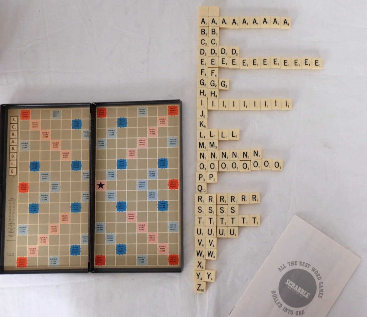 SCRABBLE Vintage 1950s Magnetic Travel Metal Case w/ “Book” Carrier – Complete