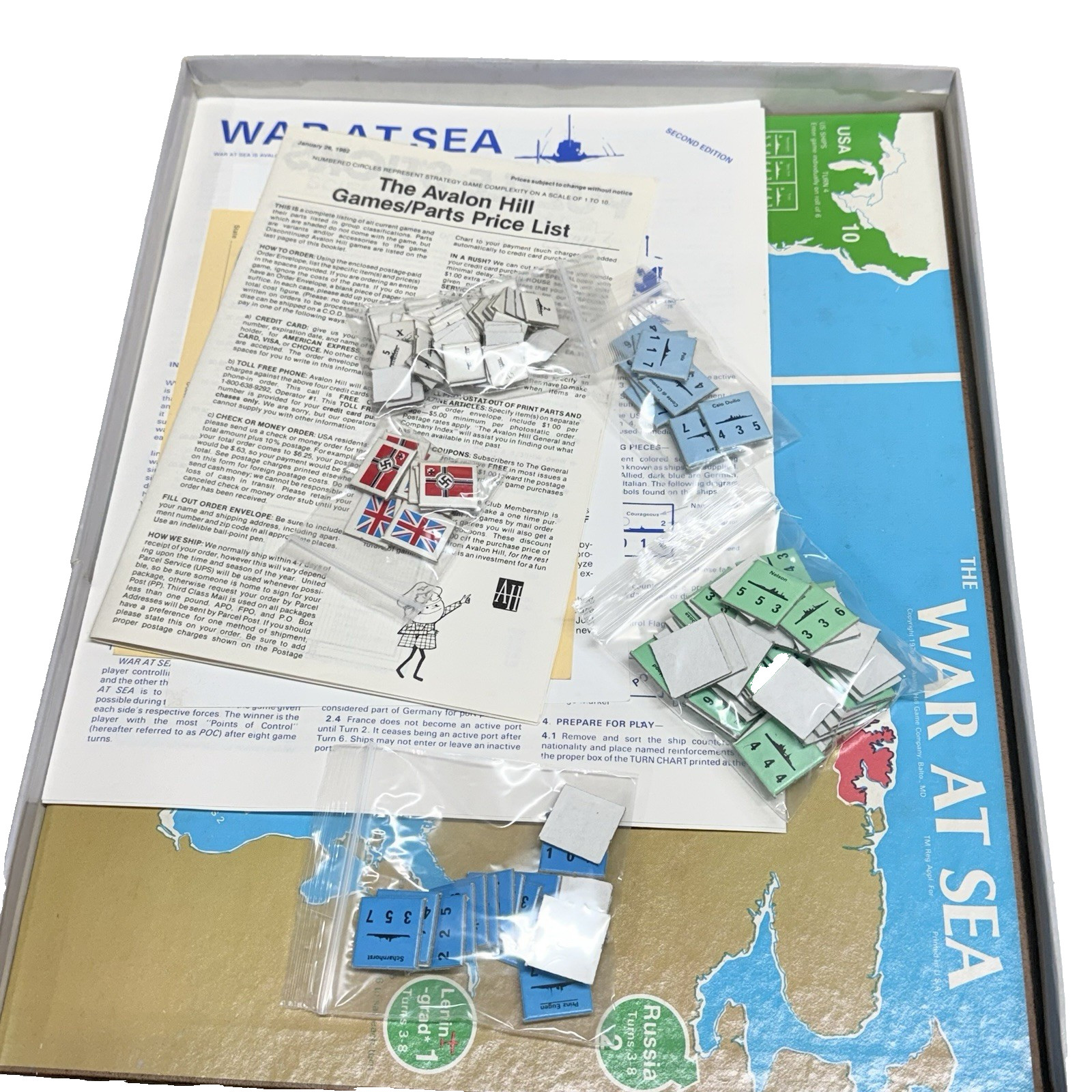 Avalon Hill War at Sea Strategy Game 1976 Complete Vintage Naval Wargame