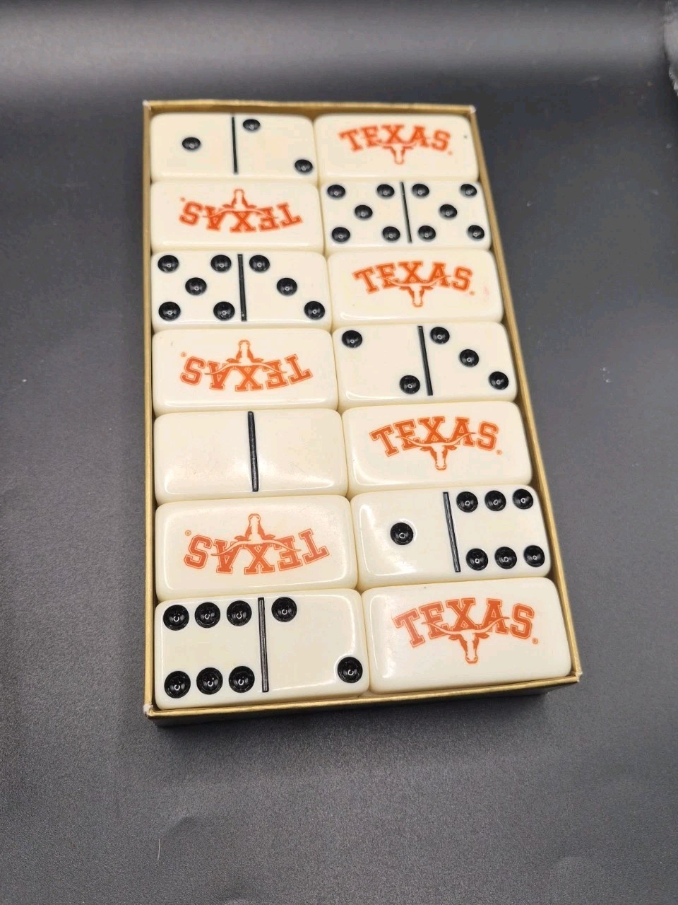 Vintage Puremco Texas Longhorns Dominoes Set Professional Extra Thick Double 6