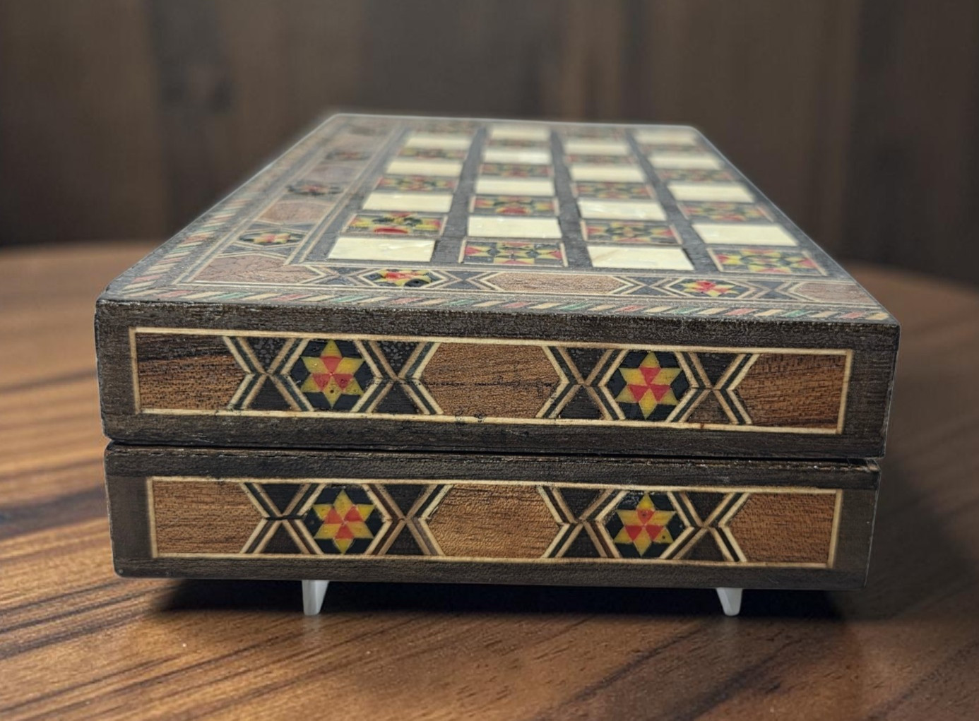Lebanese Backgammon And Checker Board Set With Mother Of Pearl/Walnut Inlays