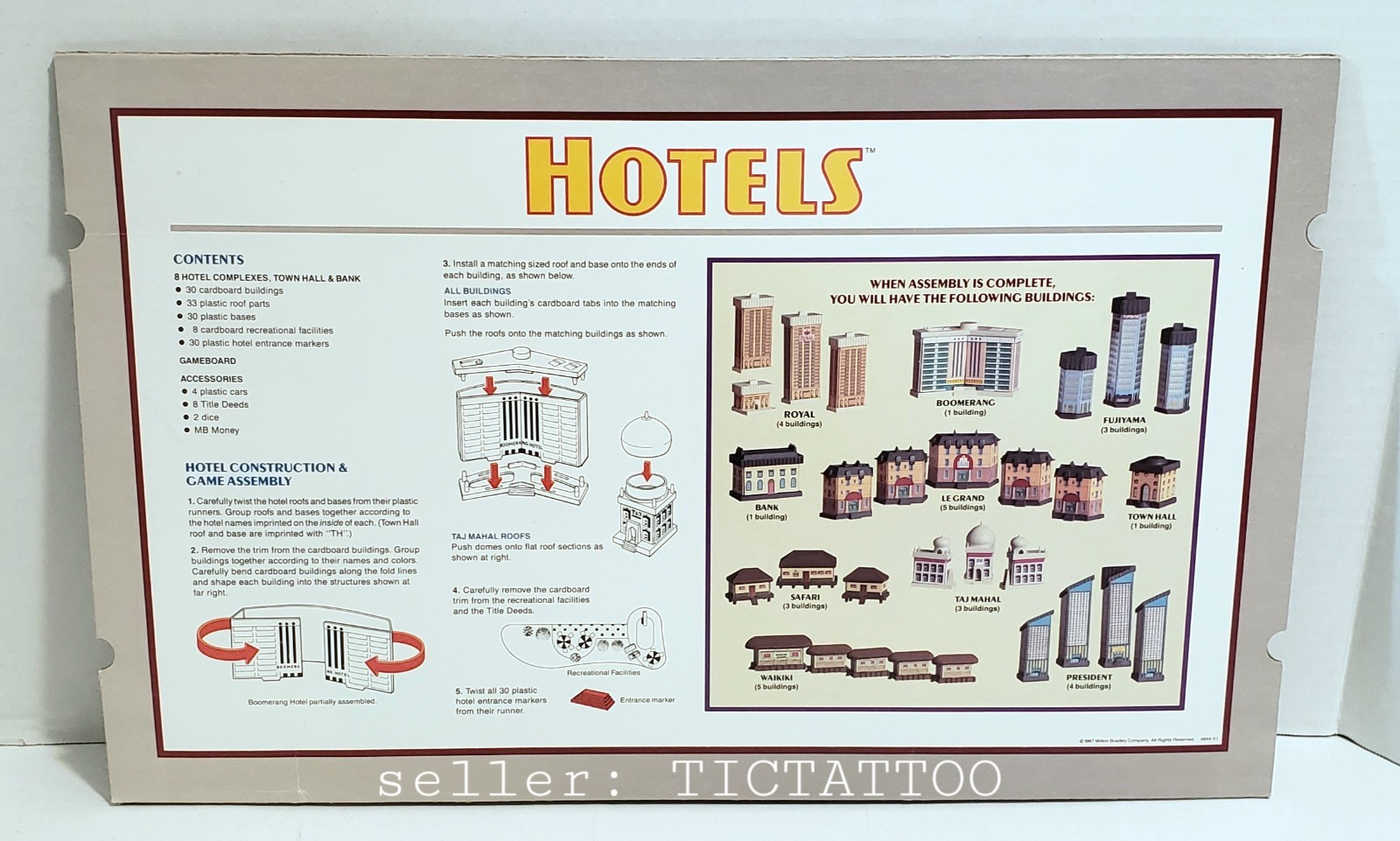 🔥 Milton Bradley HOTELS Board Game 1987 Real Estate COMPLETE VERY GOOD +