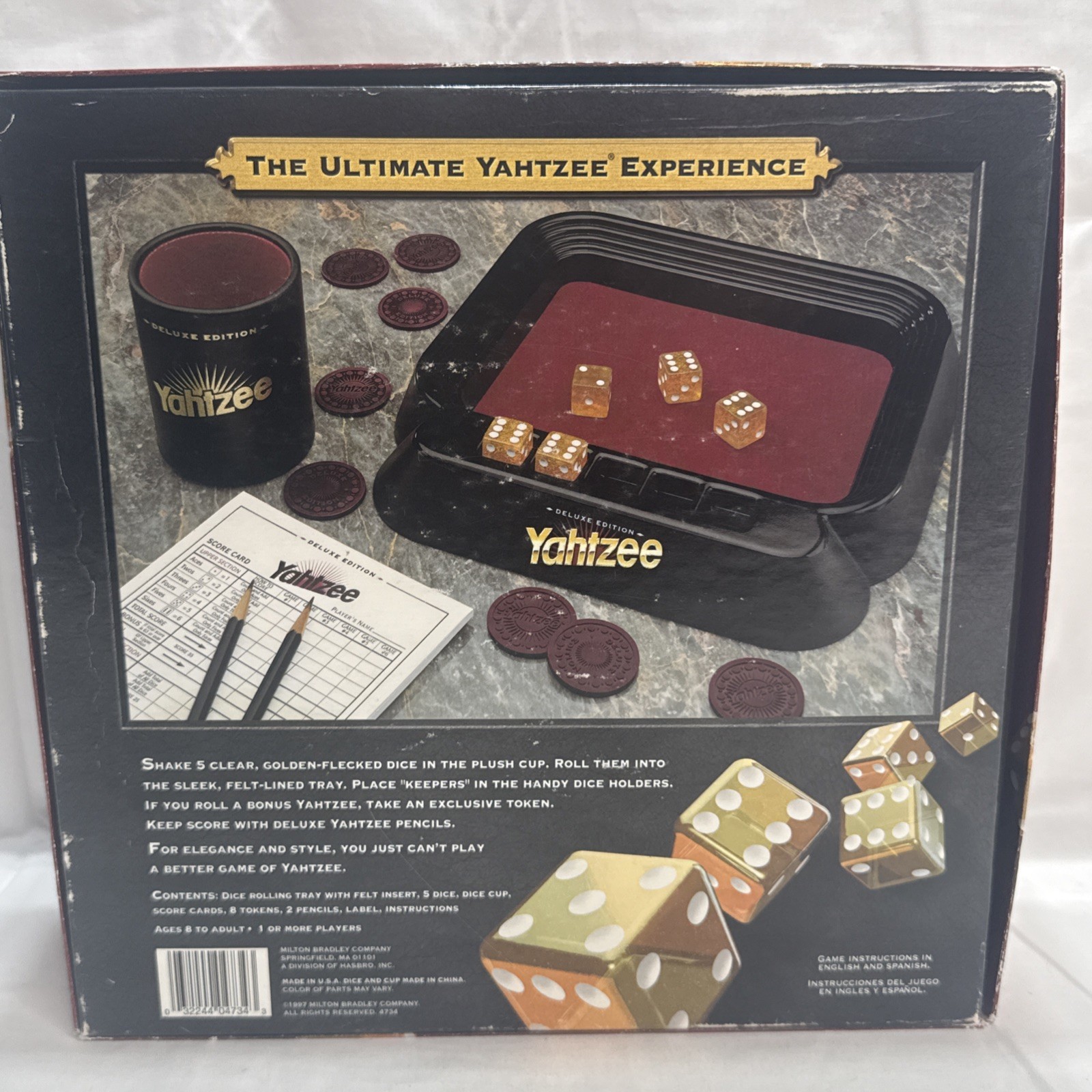 Vintage Yahtzee Deluxe Edition 1997 Gold Glitter Dice Pencils Tokens Complete
