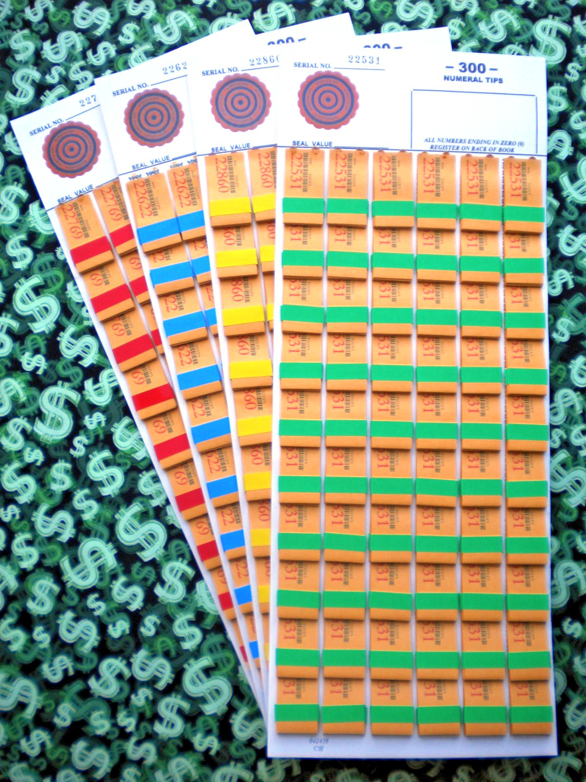 (4 Lot) 300-P5 60-Rows REGULAR “NOT Sure” TIP BOARD {010-300} PullTab Jar Ticket