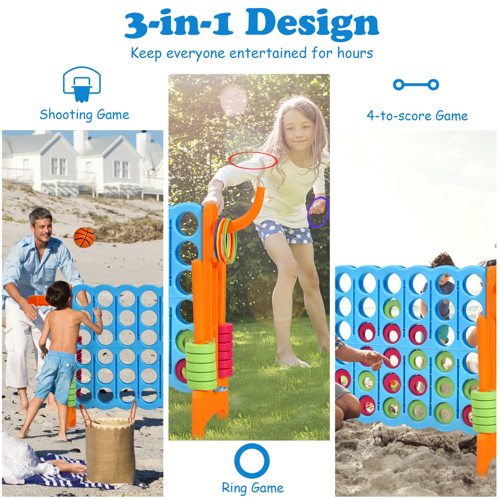 Costway 2.5Ft 4-to-Score Giant Game Set Basketball Hoop Ring Game Indoor Outdoor