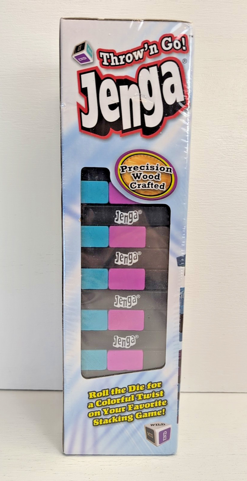 NEW! SEALED! 2016 JENGA THROW ‘N GO! PAINTED BLUE BLACK PURPLE WOOD BLOCK TOWER