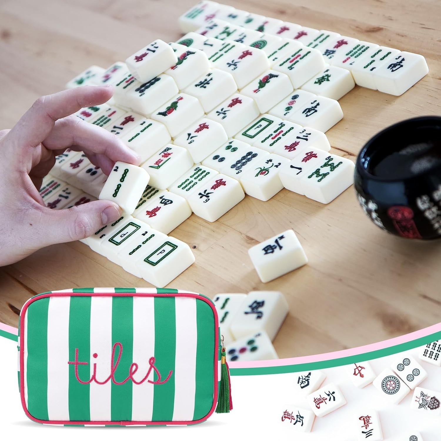Mahjong Tile Bag with Zipper, Mahjong Storage Pouch Mah Jong Bags for Tiles B…
