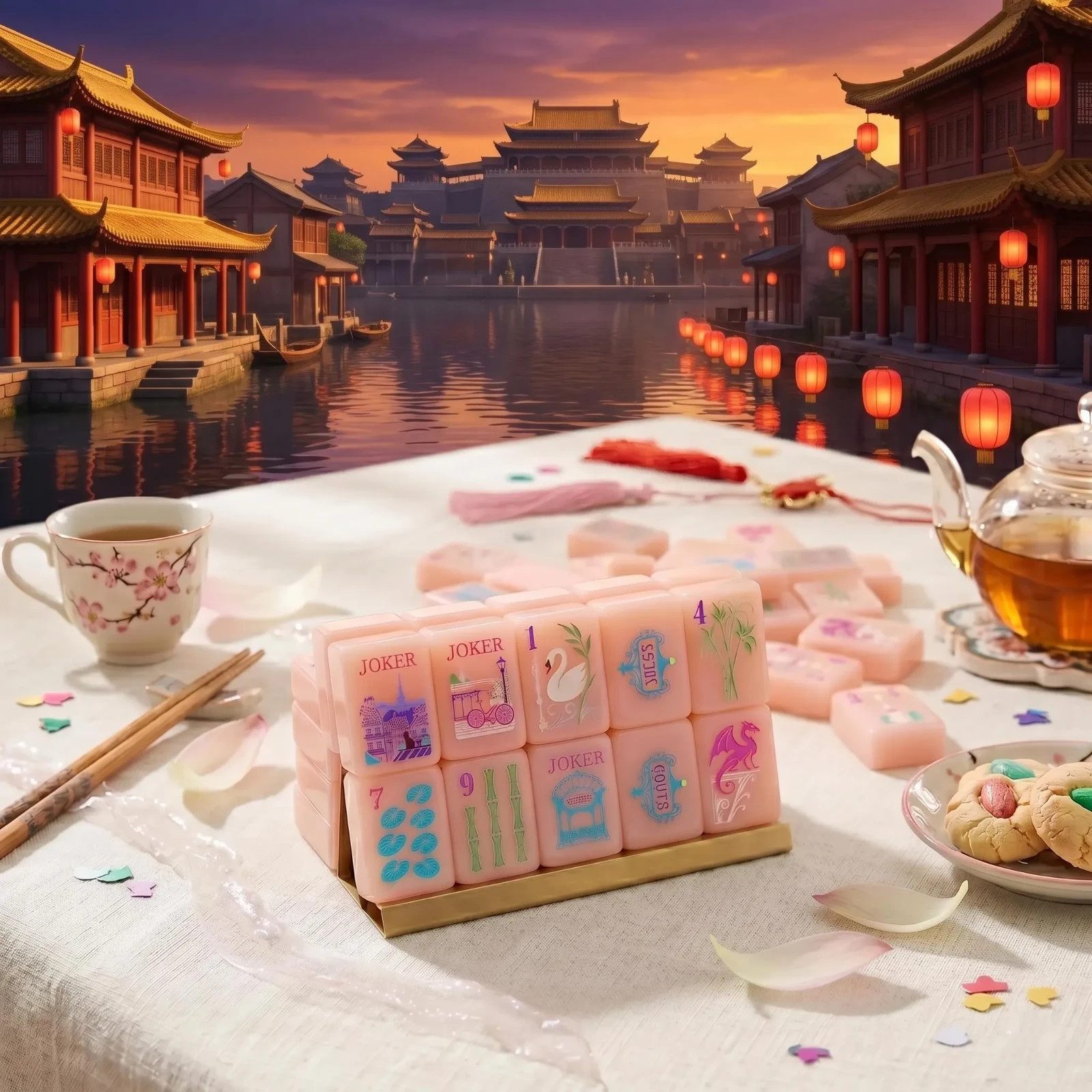 Mah-Jong de Paris Limited Edition Mahjong Tile Set | 160 Pink Single Layer Acryl