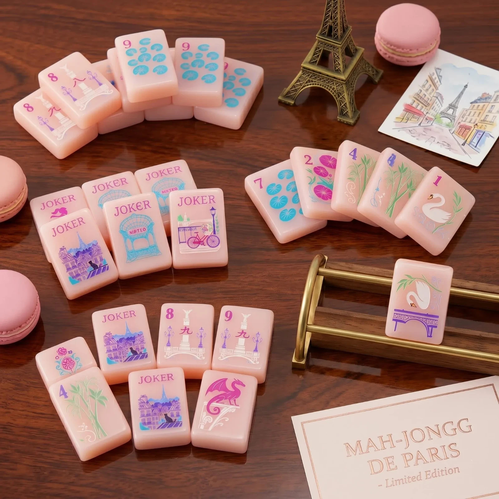 Mah-Jong de Paris Limited Edition Mahjong Tile Set | 160 Pink Single Layer Acryl