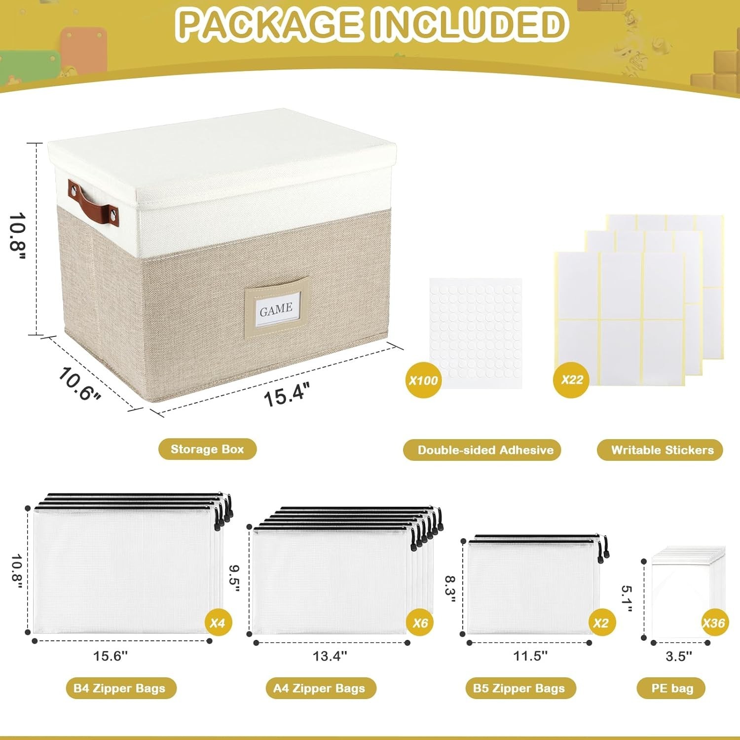 Elegant Board Game Storage with 12 Zipper Bags & Custom Stickers – Modern Design