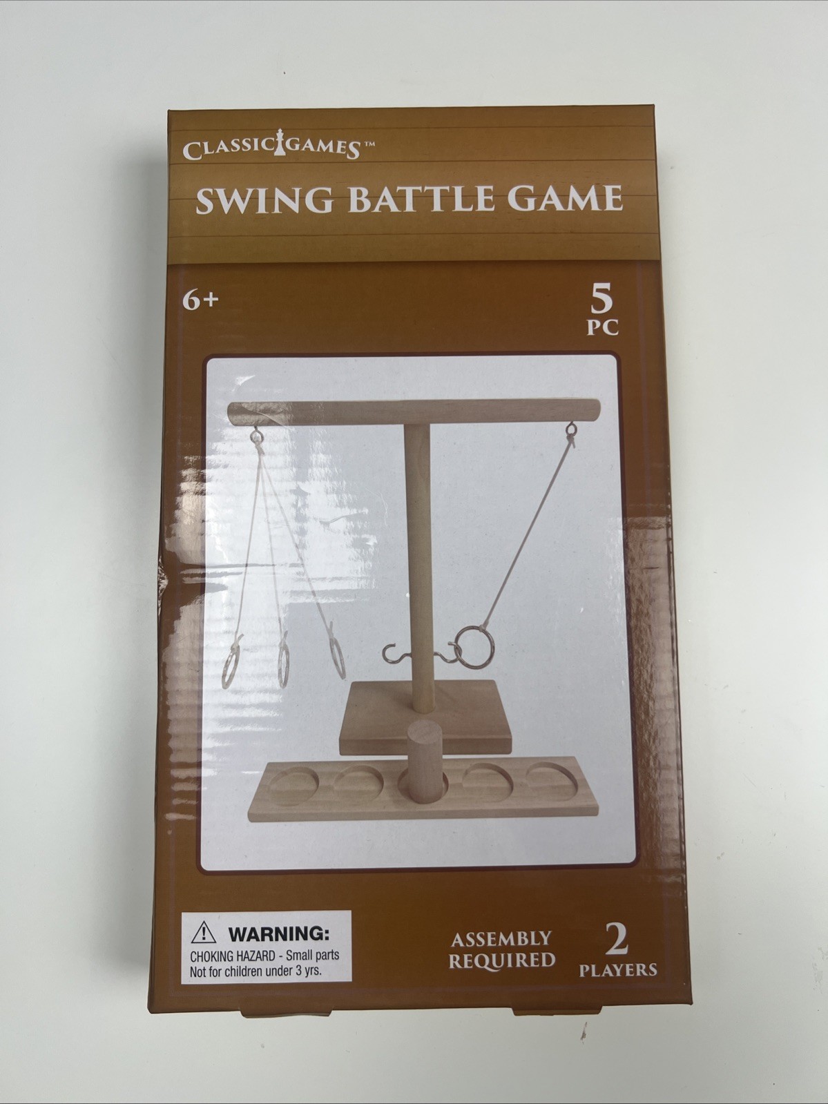 Classic Swing Battle Ring Toss Game 5pc Wooden Hook & Ring Outdoor/Indoor 2 Play