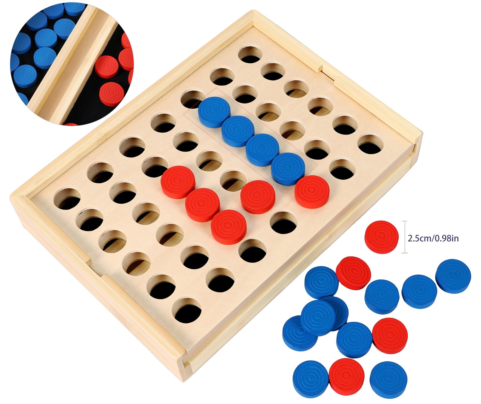 Wooden 4 in a Row Game Classic Family Strategy Board Game for Kids